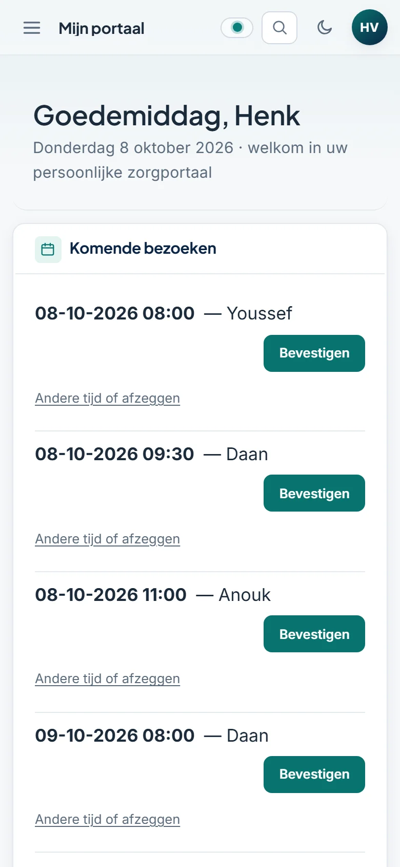 Het cliëntportaal op de telefoon